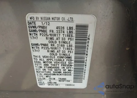 2012 Nissan Rogue Sv from USA, damaged, VIN JN8AS5MV4CW709005